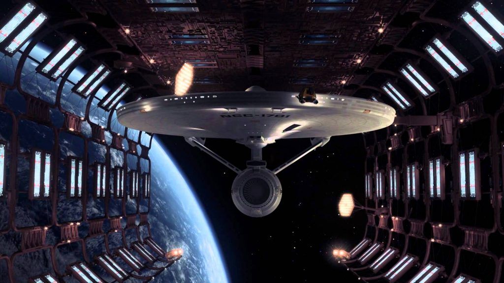 Enterprise, la nave insignia de la Flota Estelar de la Federación Unida de Planetas. 